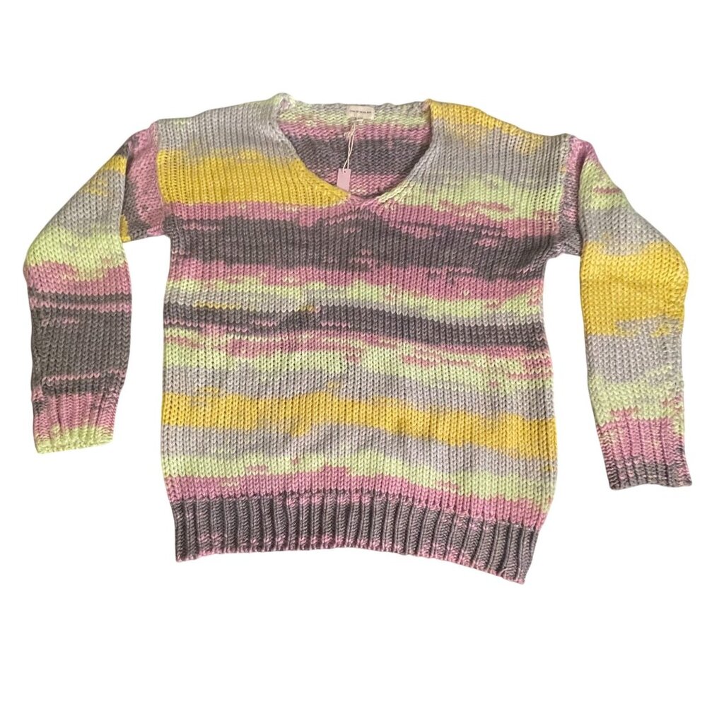 12PM By Mon Ami Multicolor V-Neck Sweater Womens Knitwear S cozy pullover